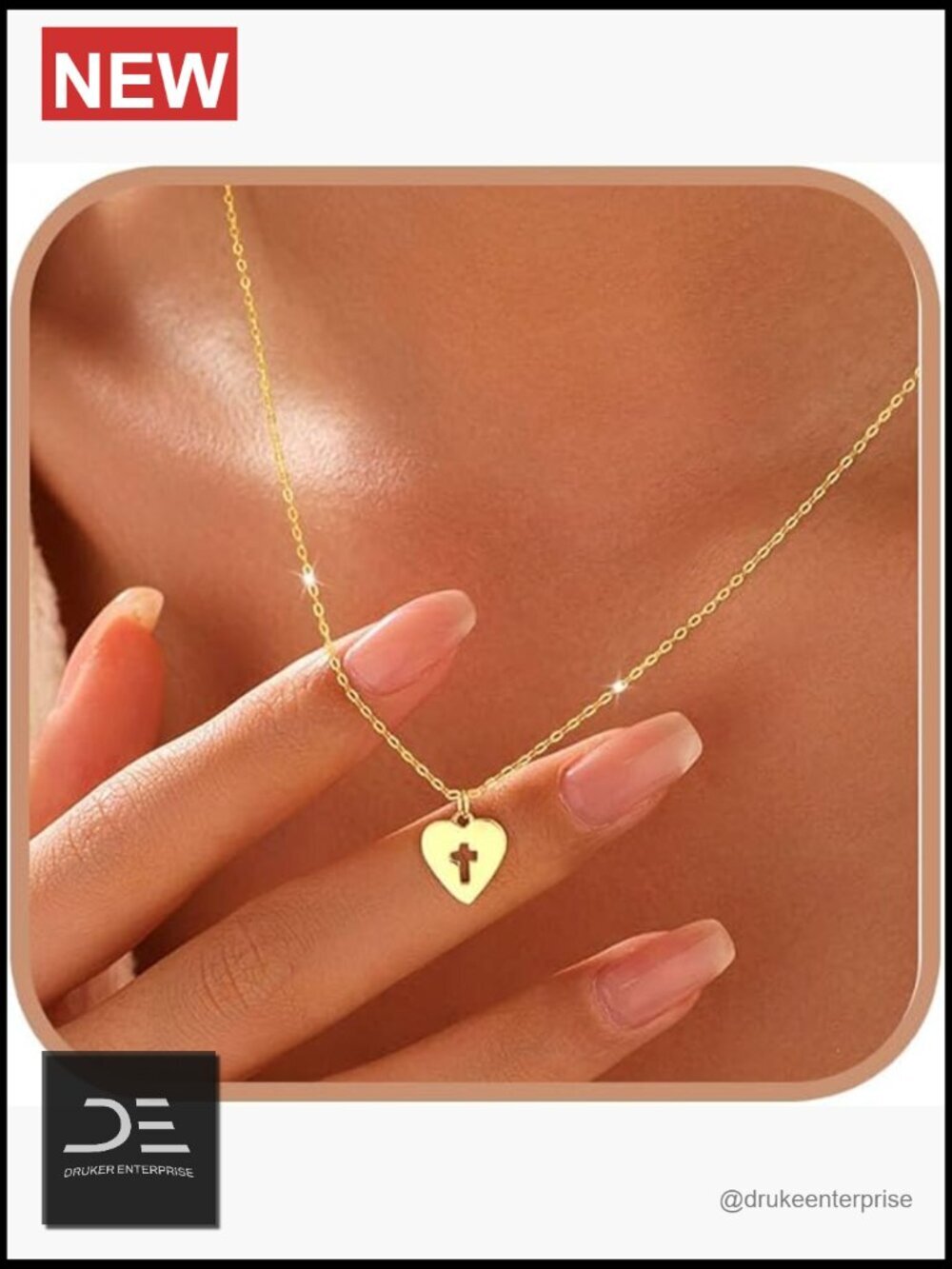 Heart Cross Pendant Necklace 925 Sterling Silver 14K Gold Plated Dainty Faith